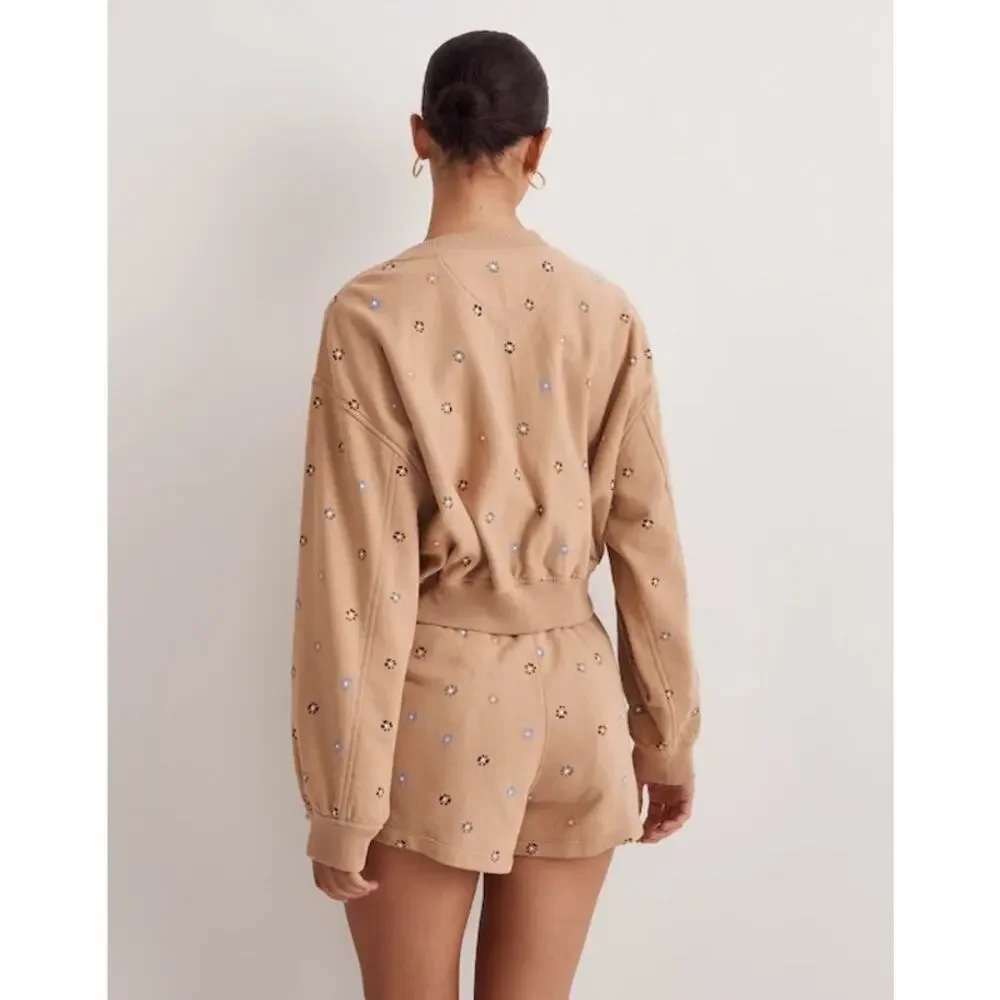 Madewell Terry Sweatshirt in Dot Daisy Size 2X Tan Sloucy Oversized Boho Lounge